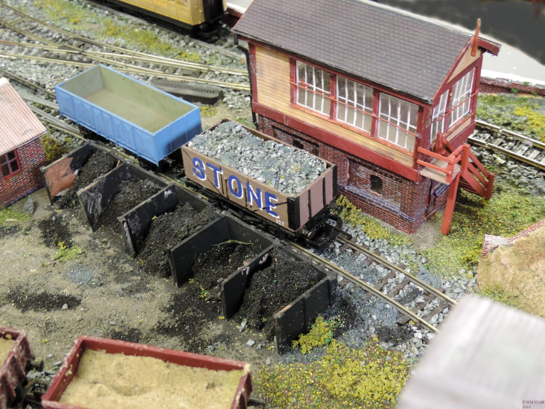 Scratch built railway buildings and re-painted wagons.